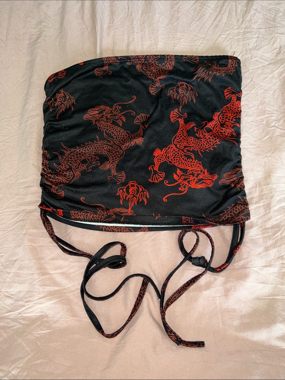 SHEIN Black Tube Top with Red Dragon Print
